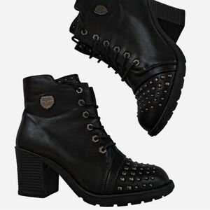 Milwakee Performance Womens Black Studded Moto Riding Boots Lace up Size 10